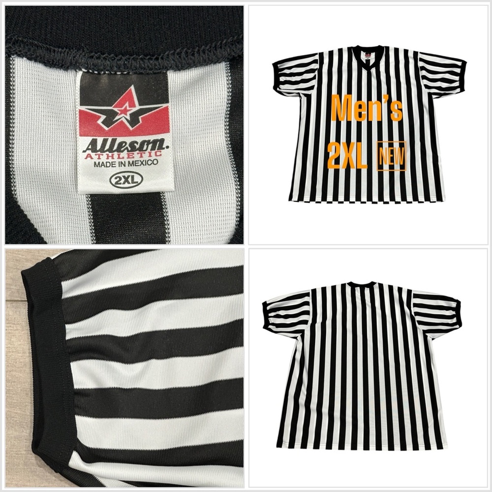 Men's Adult Alleson Athletic XXL 2XL Referee Umpire Stripes V-Neck Black White